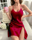 Backless Slit Mini Slip Dress