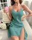 Backless Slit Mini Slip Dress