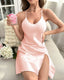 Backless Slit Mini Slip Dress