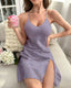 Backless Slit Mini Slip Dress