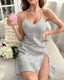 Backless Slit Mini Slip Dress