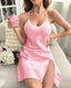 Backless Slit Mini Slip Dress