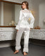 Lace Trim Satin Long Sleeve Pajama Set