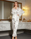 Lace Trim Satin Long Sleeve Pajama Set