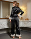 Ruffle Satin Long Sleeve Pajama Set