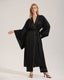 Black Satin-Texture Pink Piping Trim Long Robe