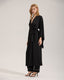 Black Satin-Texture Pink Piping Trim Long Robe