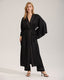 Black Satin-Texture Pink Piping Trim Long Robe