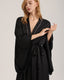 Black Satin-Texture Pink Piping Trim Long Robe