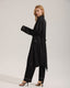 Black Satin-Texture Pink Piping Trim Robe
