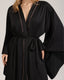 Black 3-Piece LoungewearRobe+Wide-Leg Pants+Robe