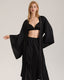 Black 3-Piece LoungewearRobe+Wide-Leg Pants+Robe