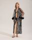 Black White Zebra Mesh Sleeve Fluffy Trim Long Robe