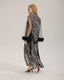Black White Zebra Mesh Sleeve Fluffy Trim Long Robe