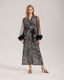 Black White Zebra Mesh Sleeve Fluffy Trim Long Robe