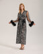 Black White Zebra Mesh Sleeve Fluffy Trim Long Robe