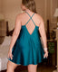 Plus Size Solid Satin Babydoll Slip Dress