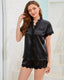 Satin Lace Trim Short Sleeve Pajama Set