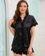 Satin Lace Trim Short Sleeve Pajama Set