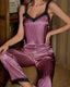 Bright Striped Ice Silk Lace Pajama Set