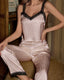Bright Striped Ice Silk Lace Pajama Set