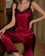 Bright Striped Ice Silk Lace Pajama Set