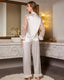 Lace Trim Satin Pajama Set Button Front