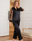 Lace Trim Satin Pajama Set Button Front