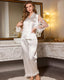 Lace Trim Satin Pajama Set Button Front