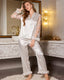 Lace Trim Satin Pajama Set Button Front
