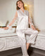 Lace Trim Satin Pajama Set Button Front