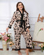 Plus Size Leopard Print Satin Pajama Set