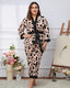 Plus Size Leopard Print Satin Pajama Set