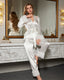 Lace Trim Satin Long Sleeve Pajama Set