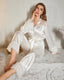 Lace Trim Satin Long Sleeve Pajama Set