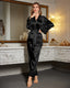 Lace Trim Satin Long Sleeve Pajama Set