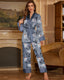 Printed Satin Robe Style Pajama Set