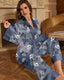 Printed Satin Robe Style Pajama Set