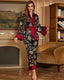 Printed Satin Robe Style Pajama Set