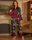 Printed Satin Robe Style Pajama Set