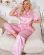 Striped Short Sleeve Satin Pajama Set